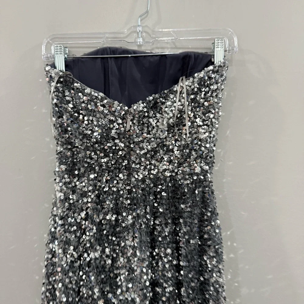 Helsi Dress Lola Strapless Column Maxi in Silver Sequins